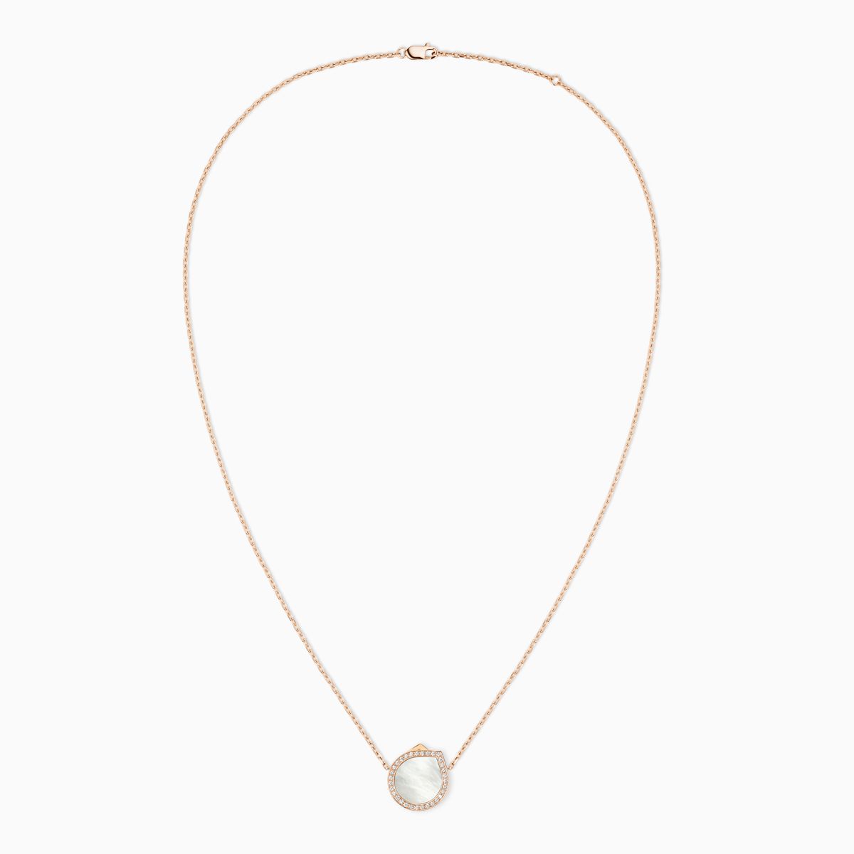 Rose gold Repossi Antifer pendant with a central mother of pearl and diamond halo