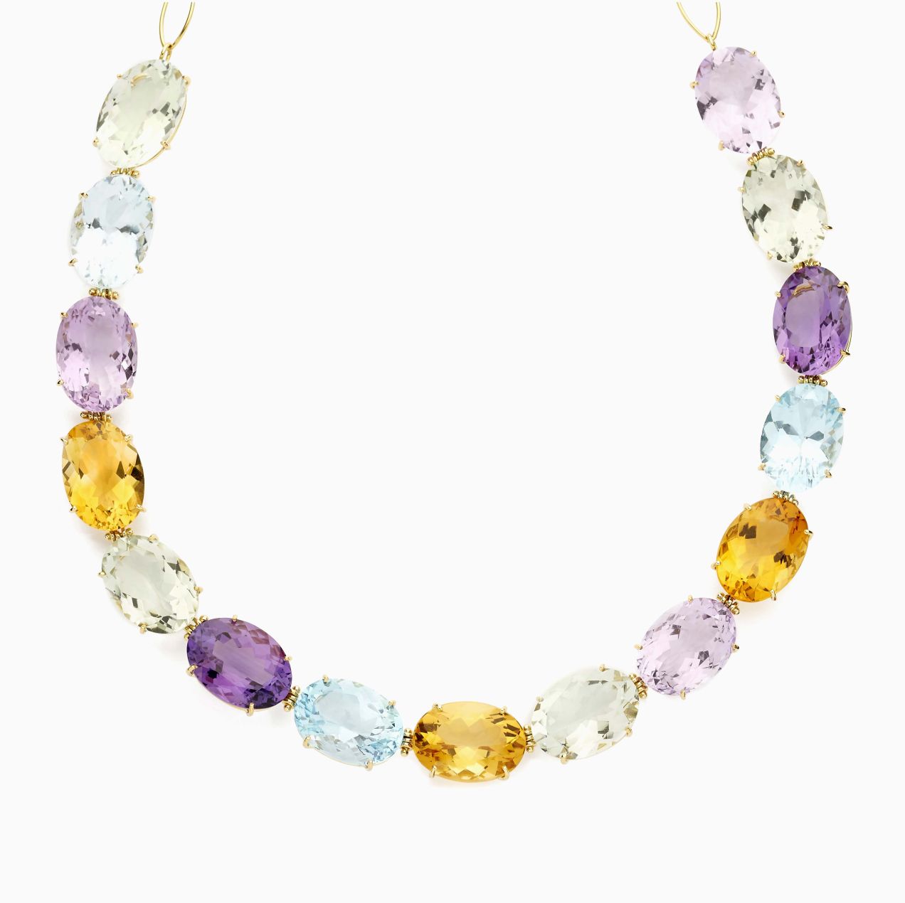 Yellow gold chain necklace with quartz and topacio gems