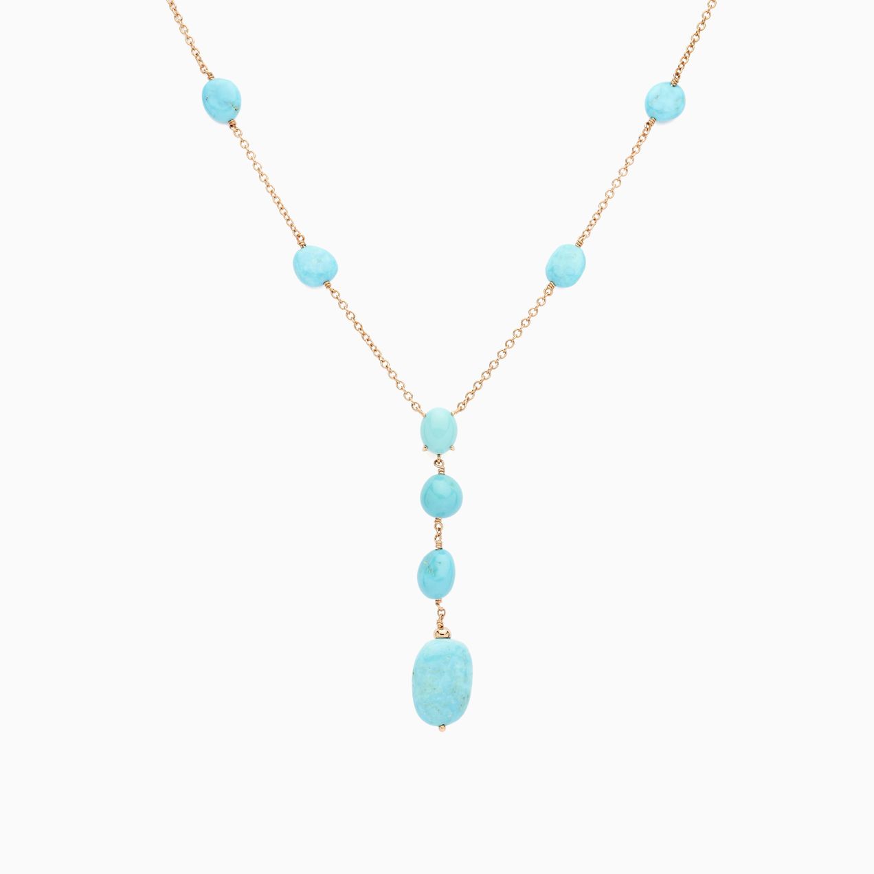 Rose gold necklace with turquoise gems