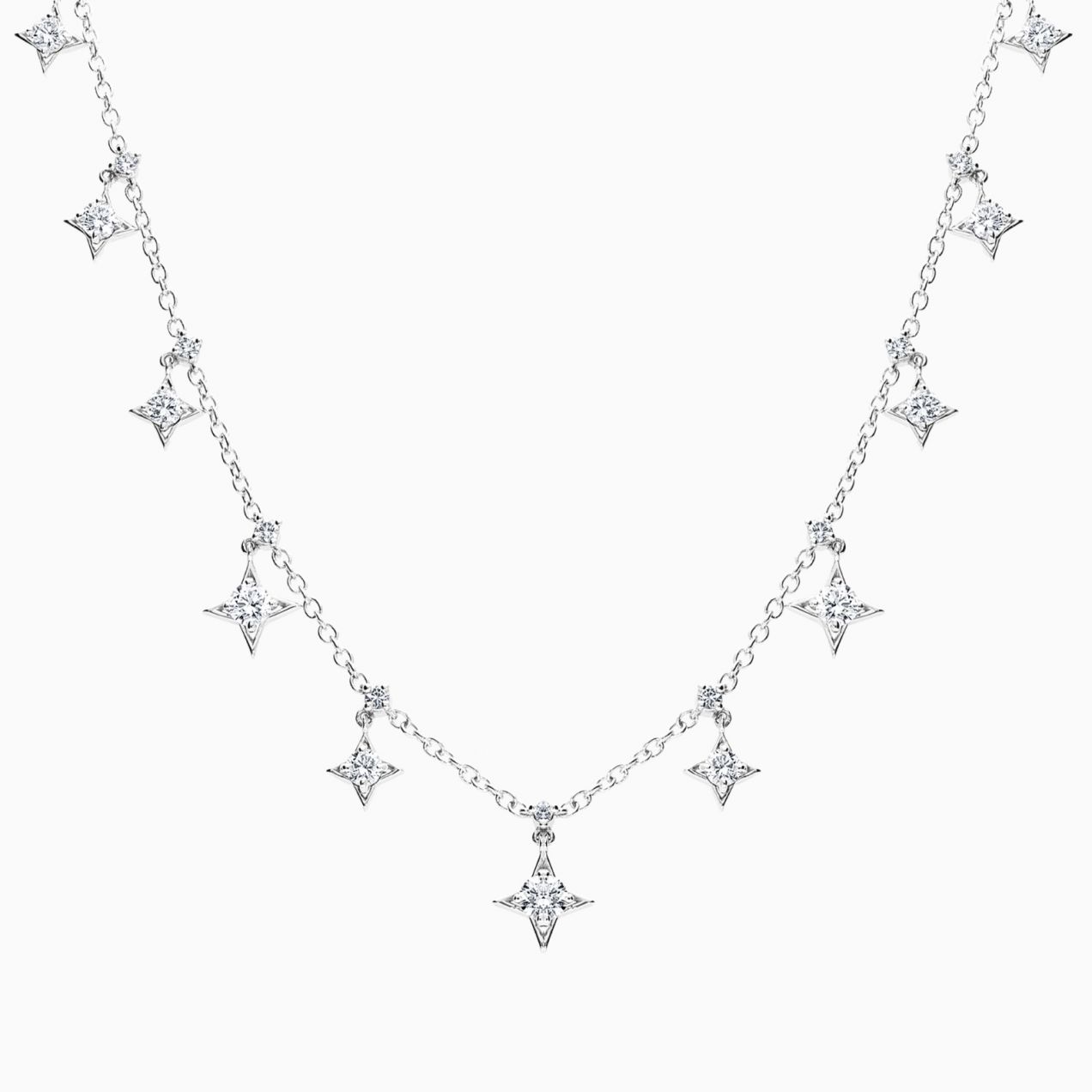 White gold stars necklace with diamonds