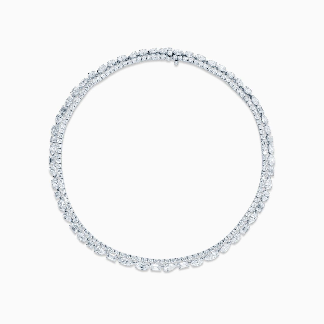 Double-row white gold riviere necklace with multi-shaped diamonds