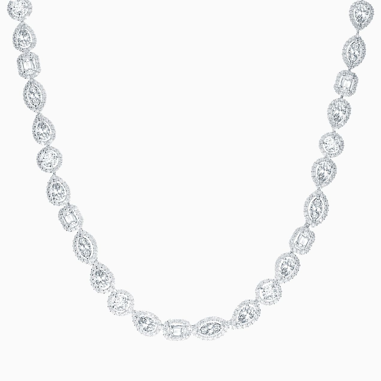 White gold riviere necklace with multi-shaped diamonds