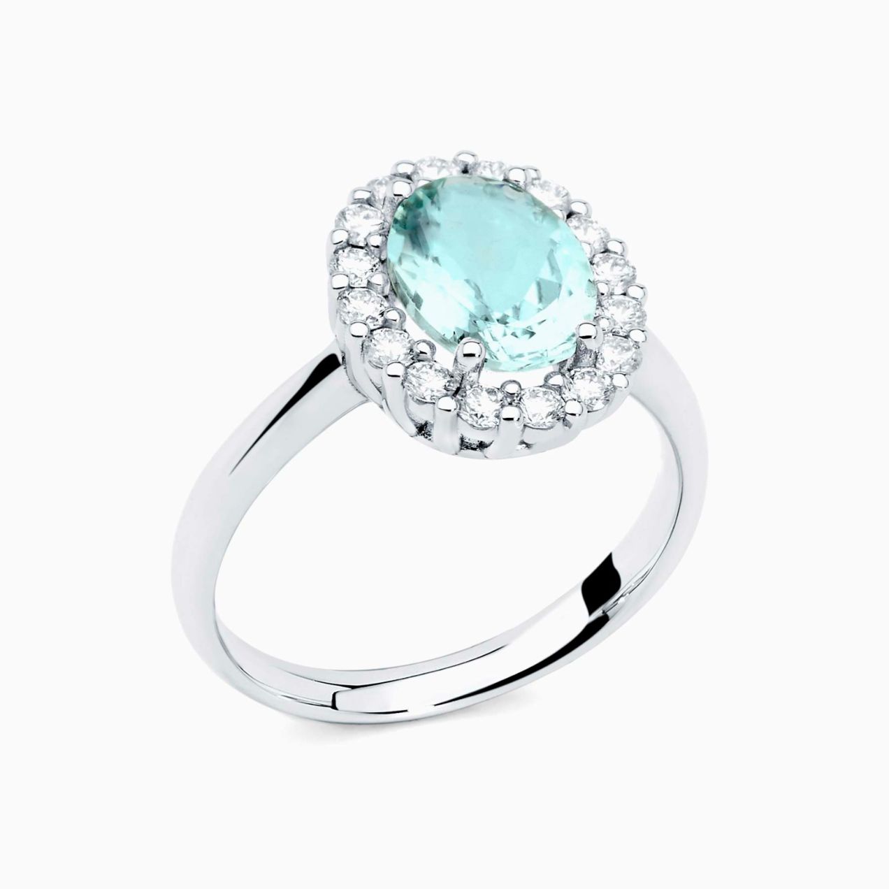 Aquamarine Solitaire Ring with Diamond Border 