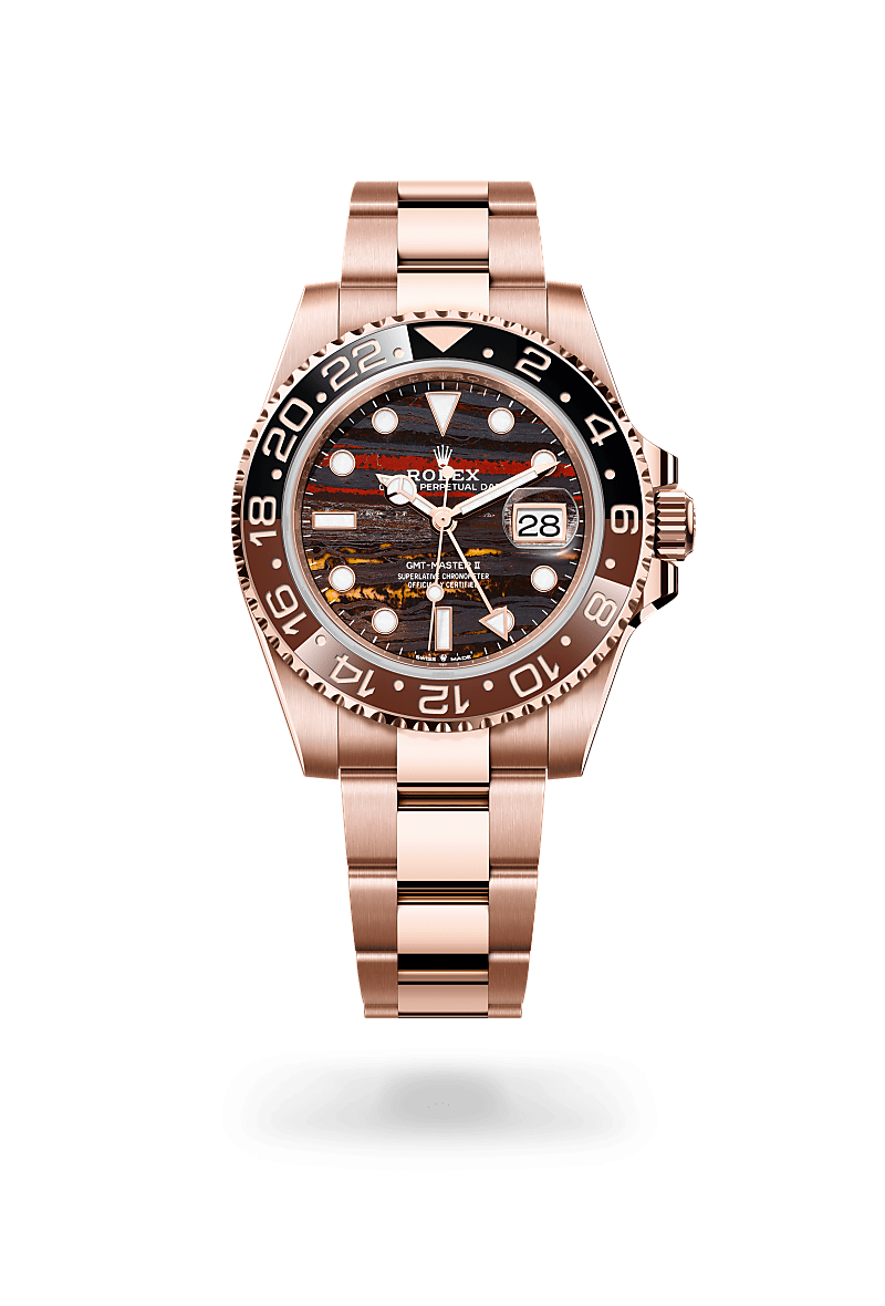 Rolex GMT-Master II ref: M126715CHNR-0002 de oro everose de 18 quilates. Con esfera de color ojo de hierro y brazalete oro everose de 18 quilates con cierre cierre de seguridad desplegable oysterlock con cómodo sistema de extensión easylink de 5 mm.