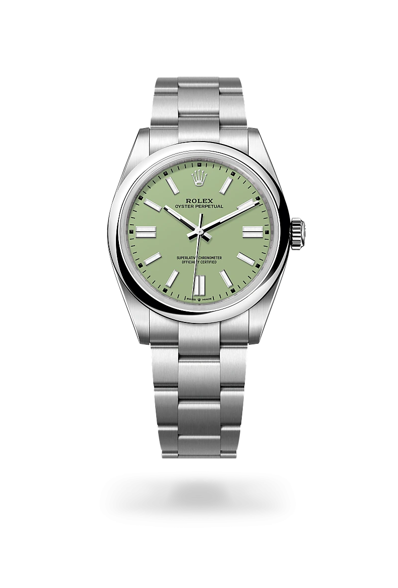 Rolex Oyster Perpetual 41 ref: M134300-0006 de acero oystersteel. Con esfera de color pistachio y brazalete acero oystersteel con cierre cierre desplegable oysterclasp con cómodo sistema de extensión easylink de 5 mm.