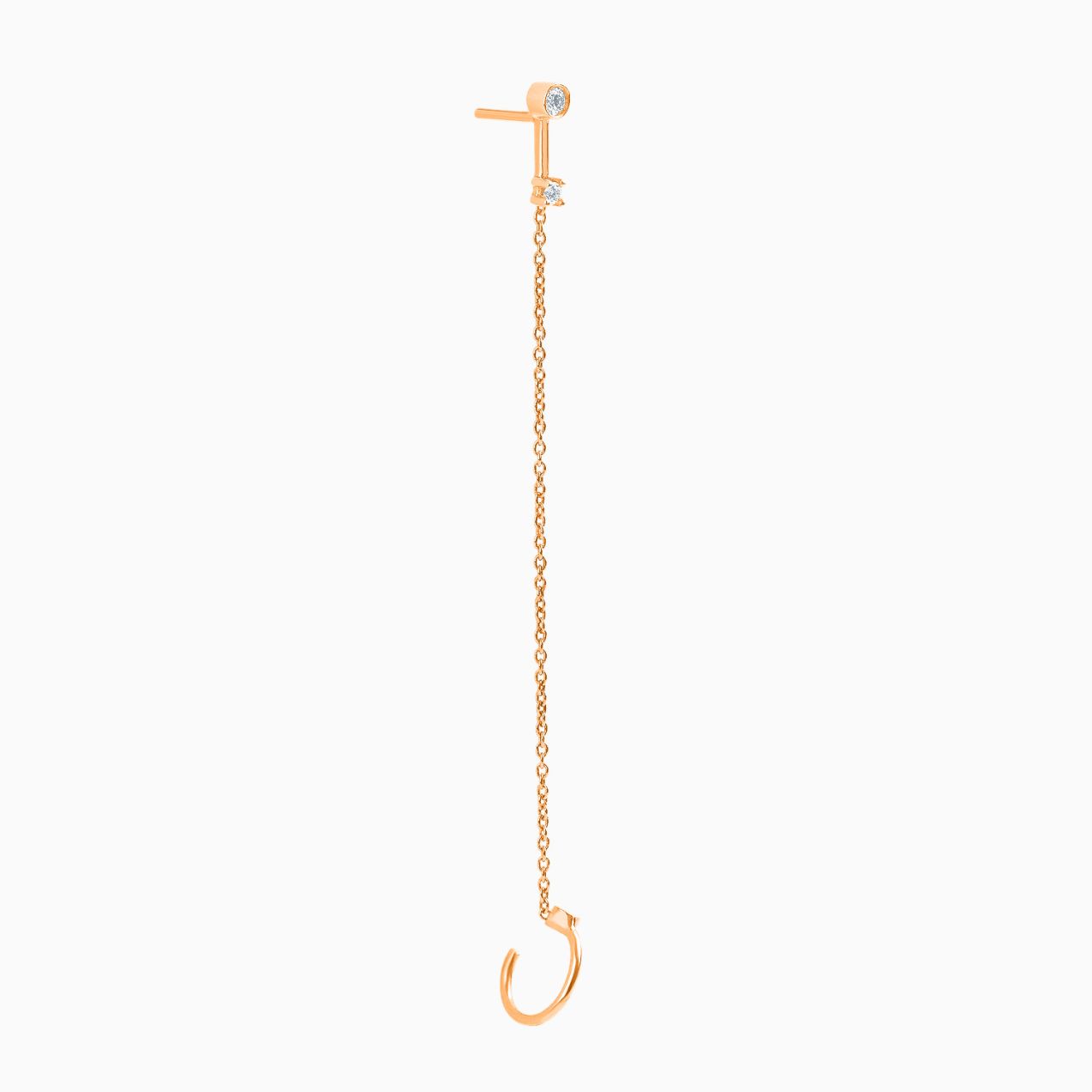 Half long rose gold chain earring with diamonds