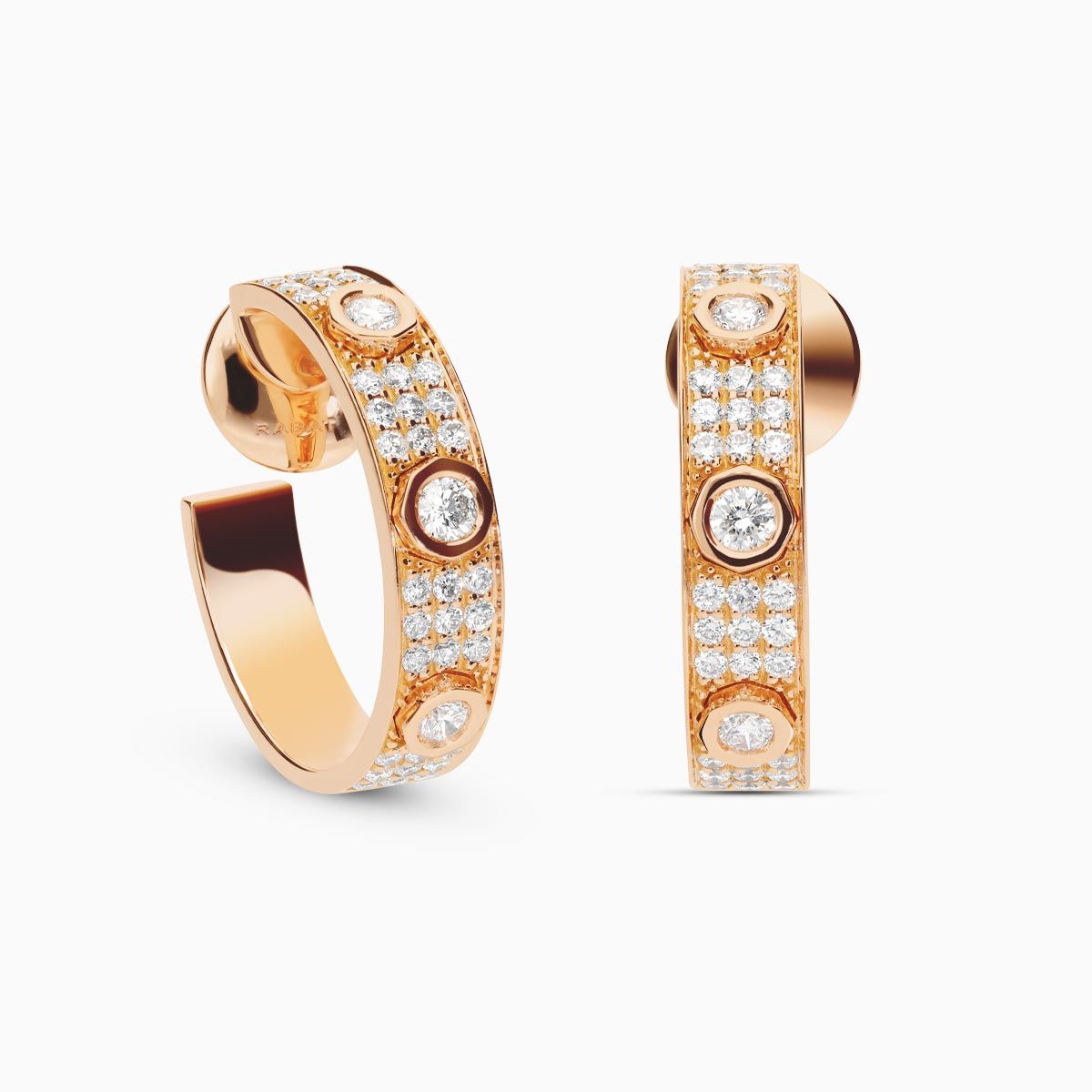 Small hoop earrings in rose gold with pavé diamonds