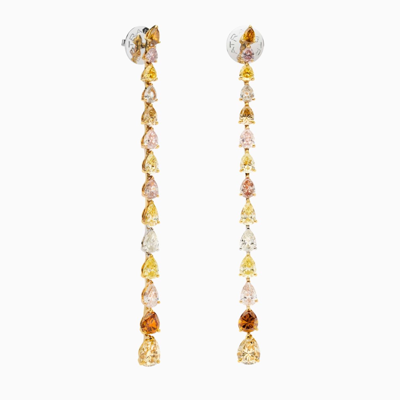 Yellow gold earrings with multicolored diamonds