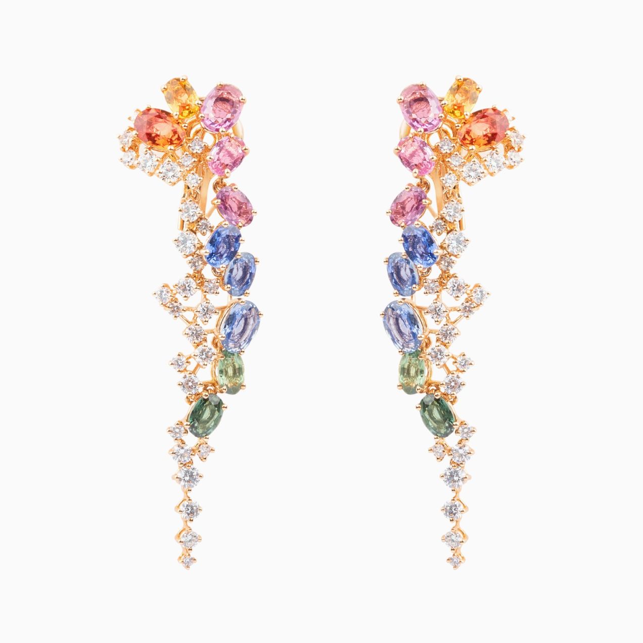 Pedientes earcuffs de oro rosa con zafiros multicolor y diamantes