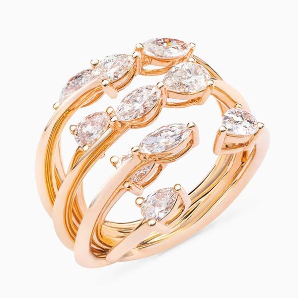 Anillo de eslabones de oro rosa con diamantes