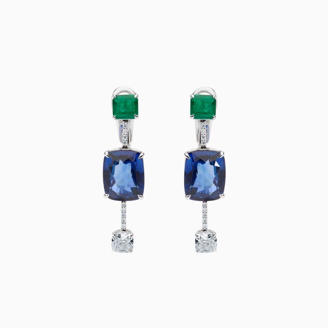 Sapphire, Emerald and Diamond Earrings 