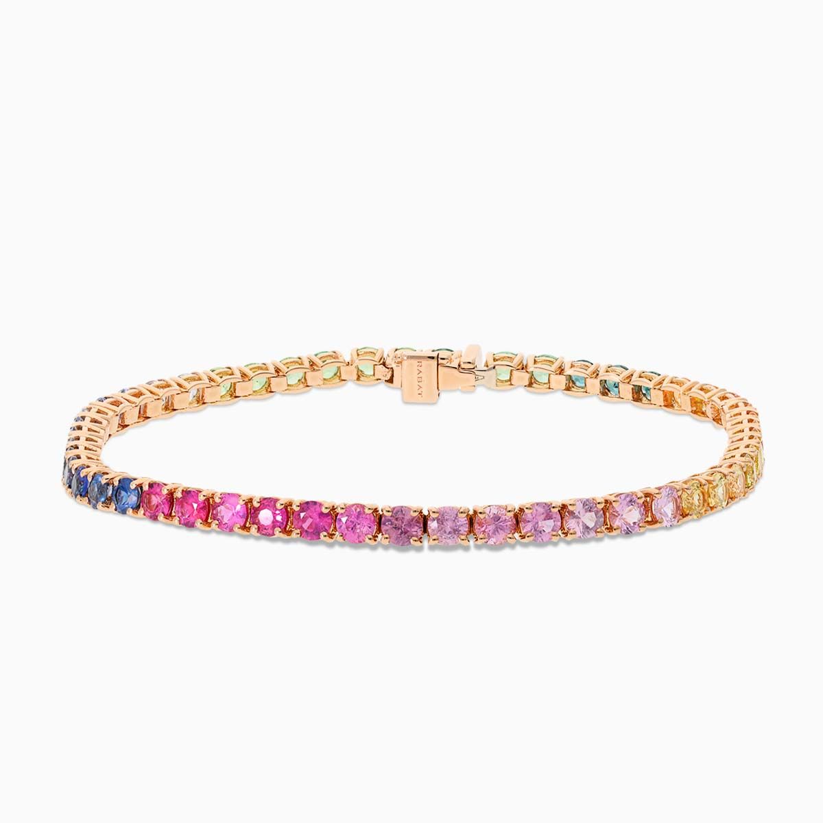 Rose gold rivière bracelet with multicoloured sapphires 