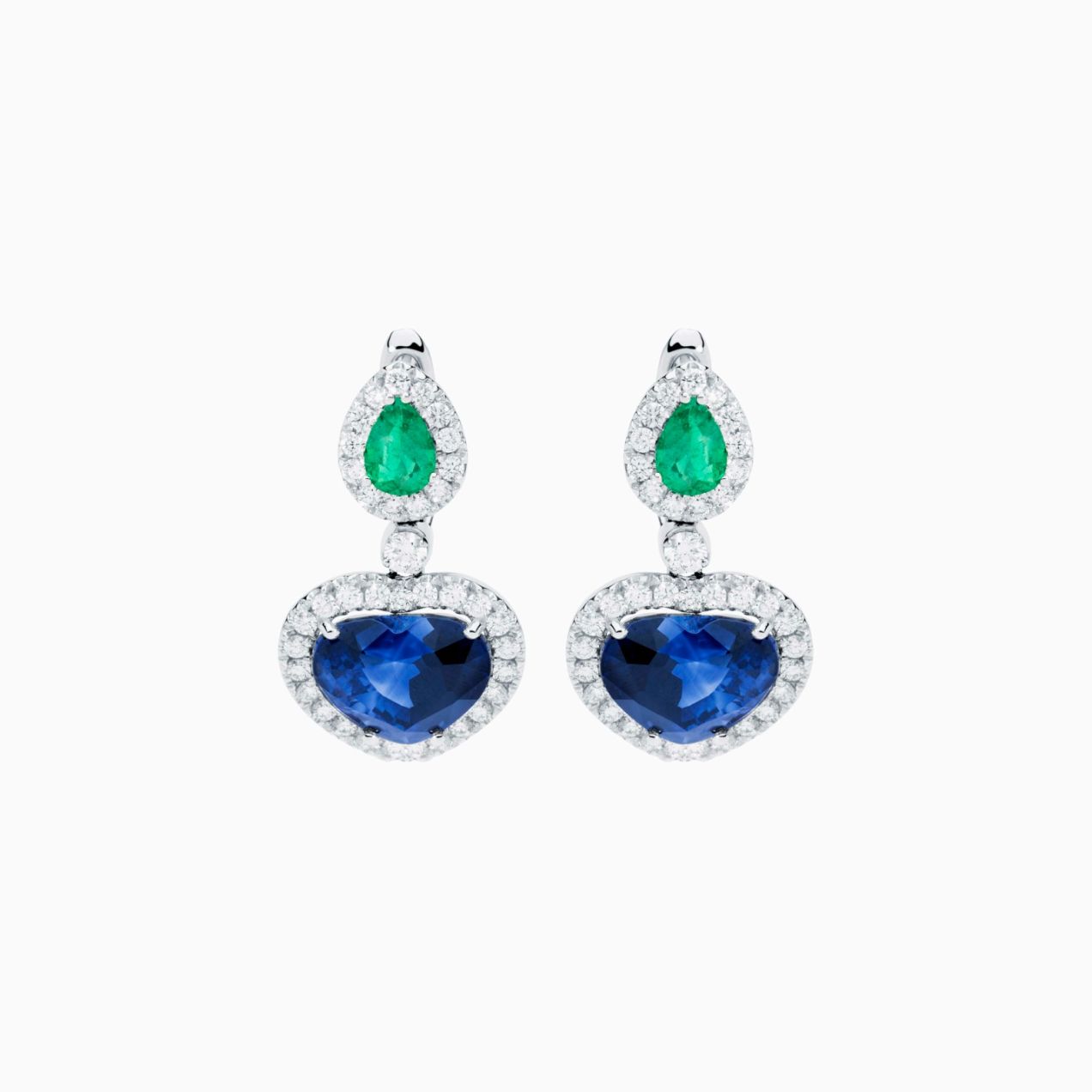 White gold earrings with sapphires and emeralds