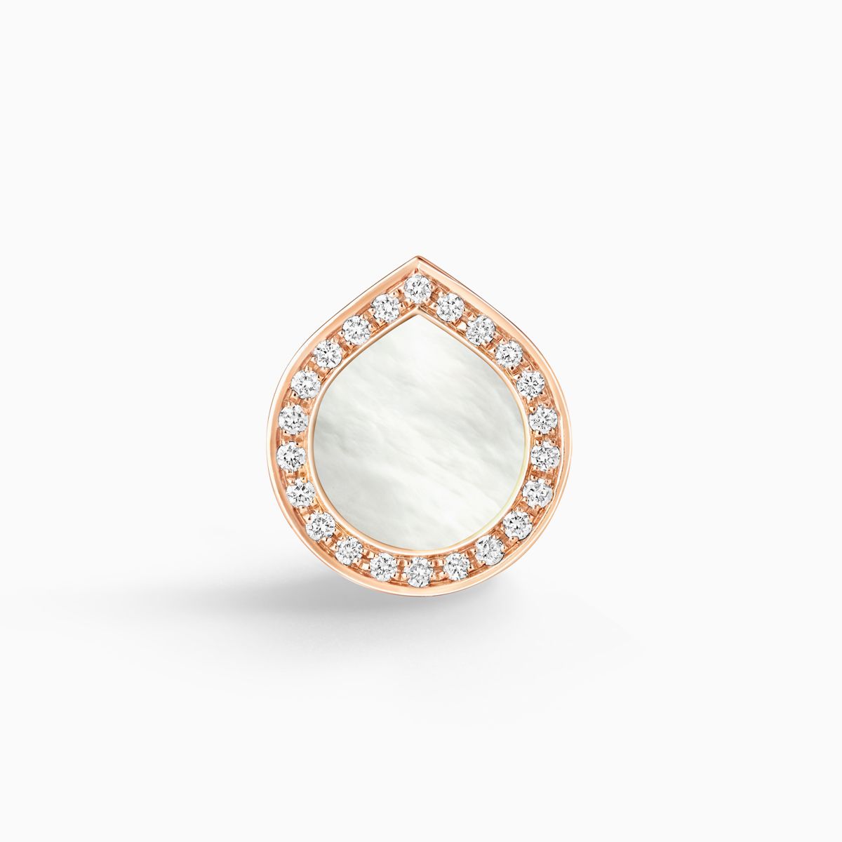 Rose gold Repossi Antifer stud earring with a central mother of pearl and diamond halo