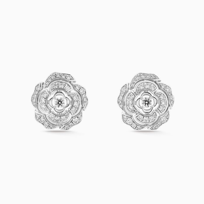 Earrings CHANEL Bouton de Camelia white gold with diamonds