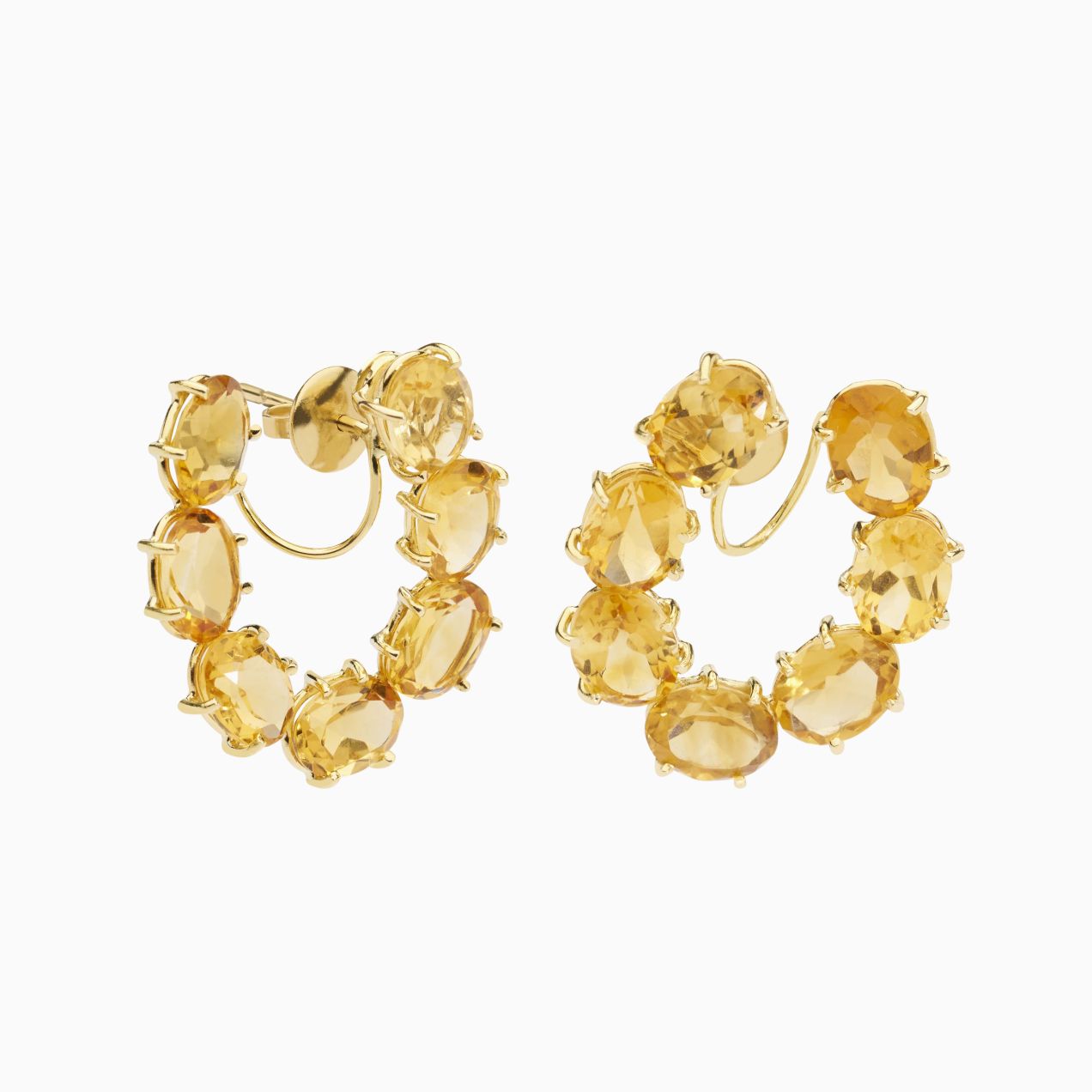 Yellow gold ring earrings with oval citrine gems