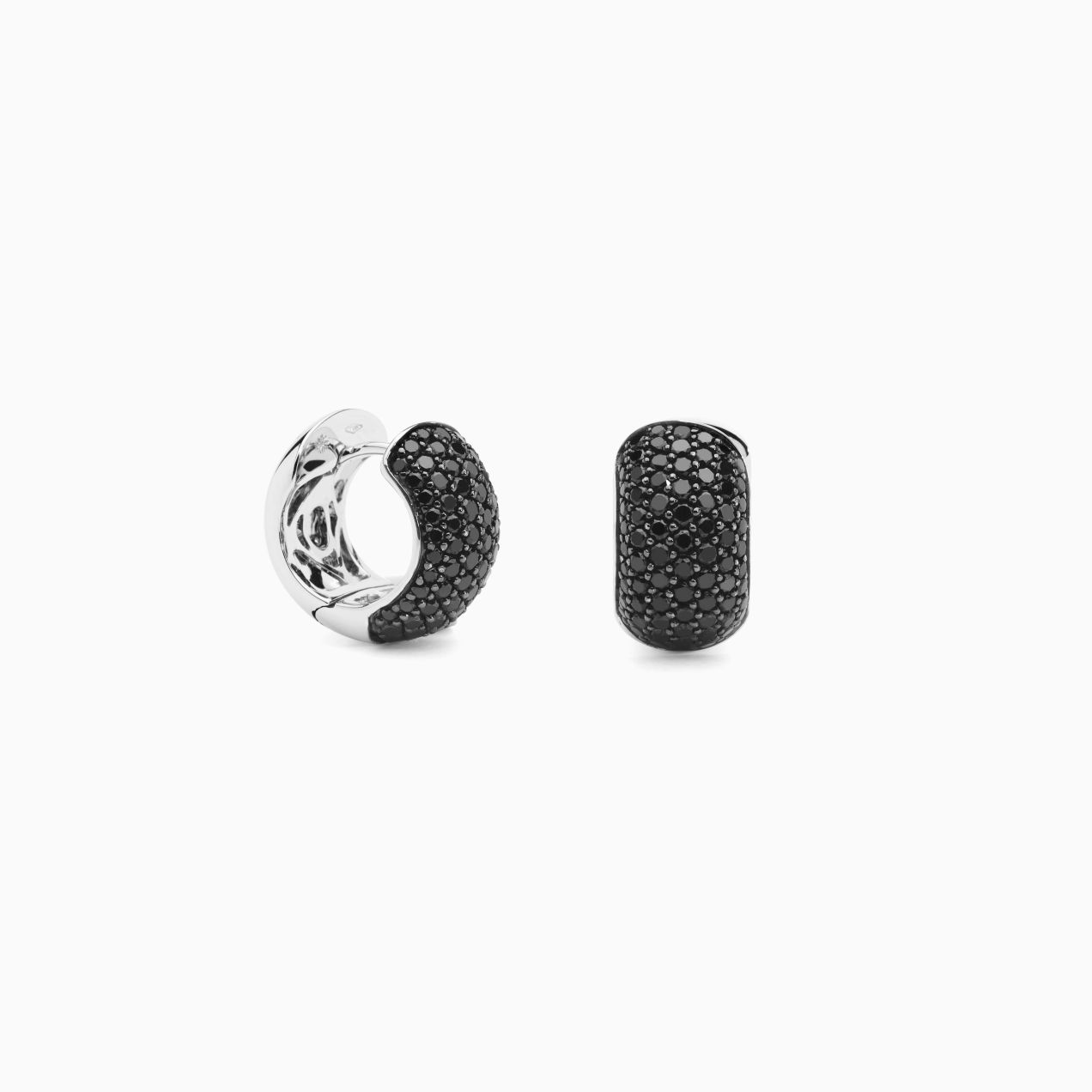 White gold ring earrings with black diamonds