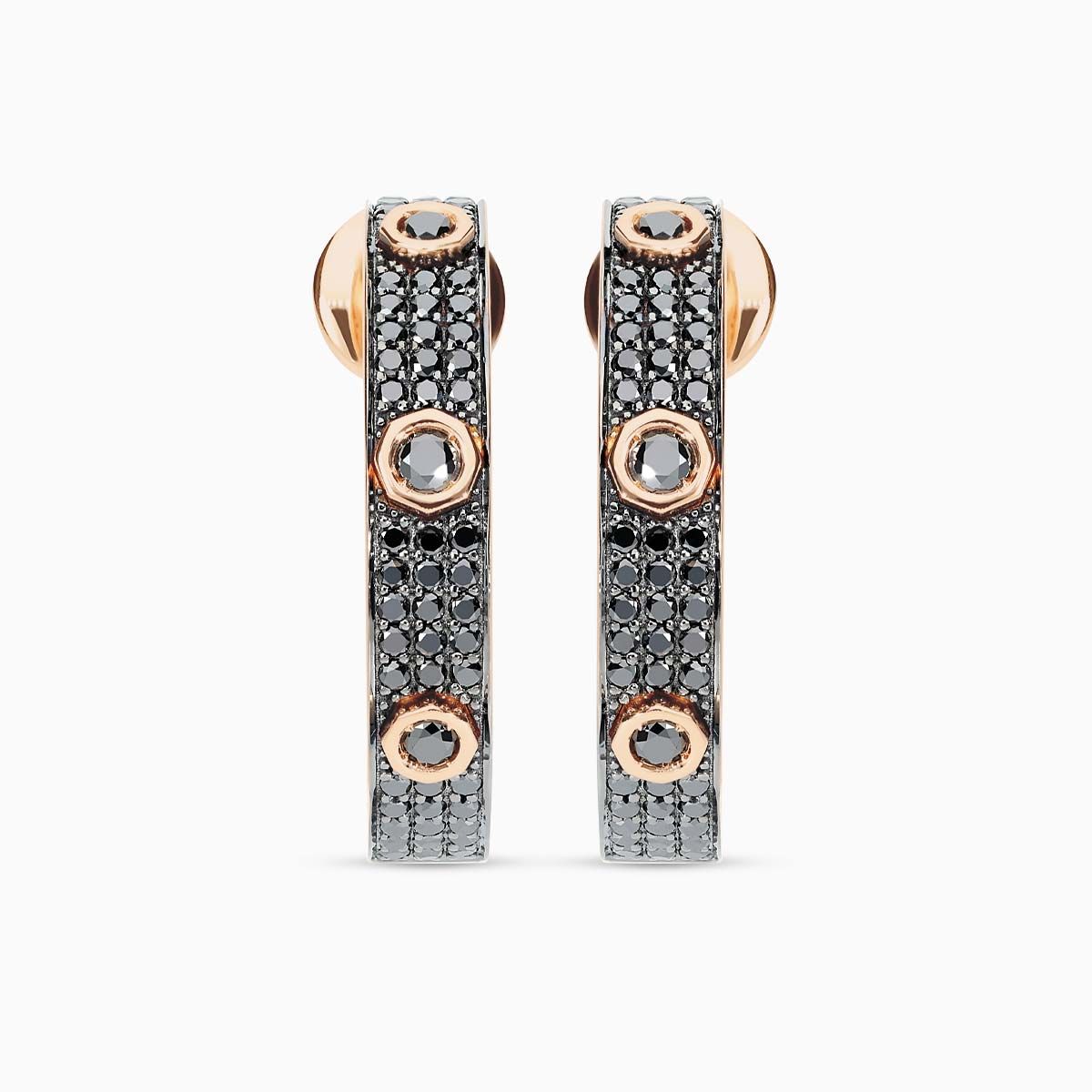 Rose gold earrings with black diamond´s pave