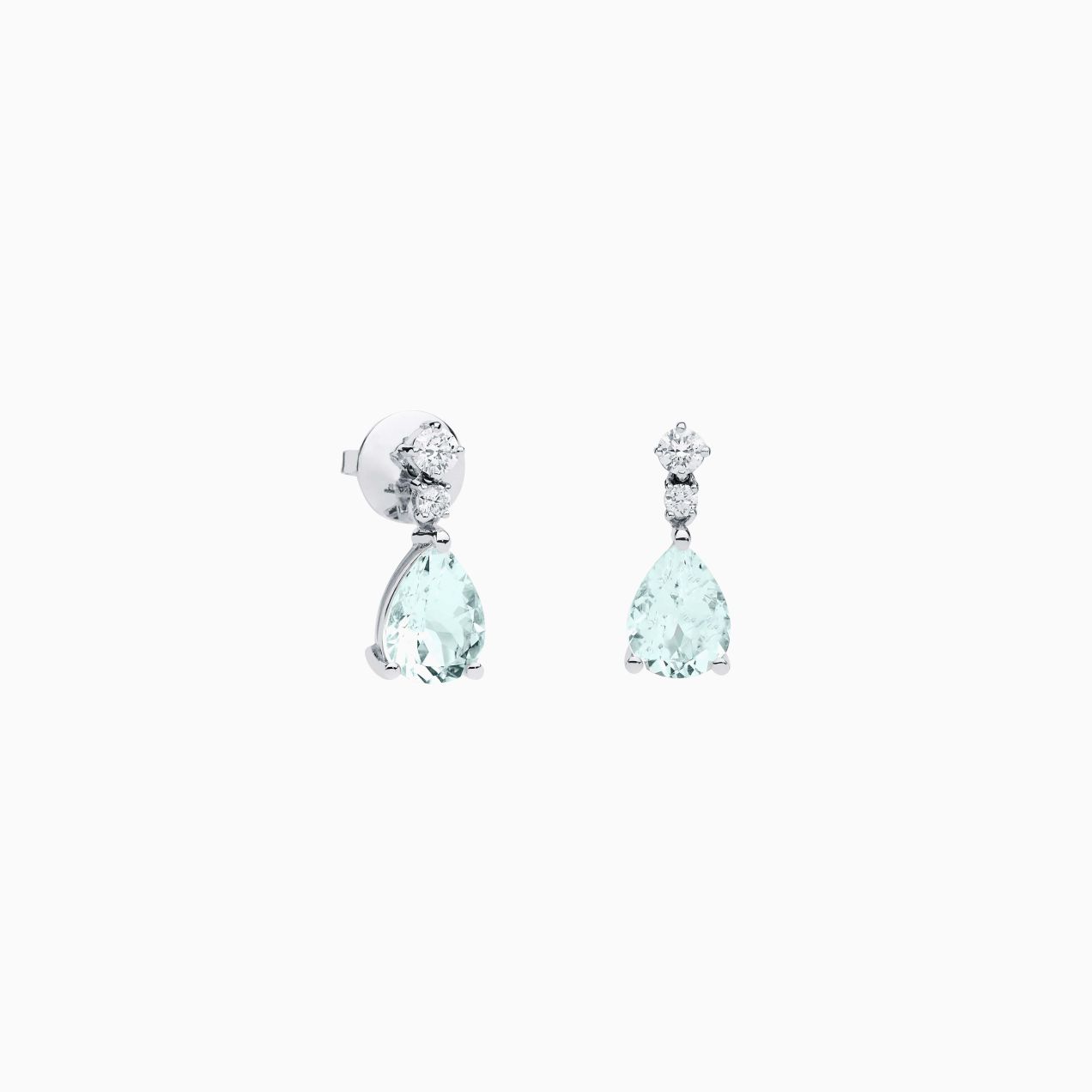 White gold earrings with diamonds and aquamarines