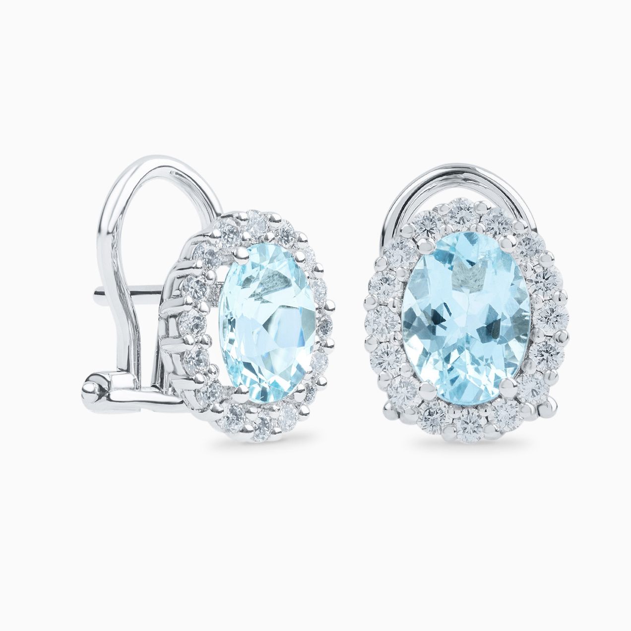 Aquamarine Earrings with Diamond Border 