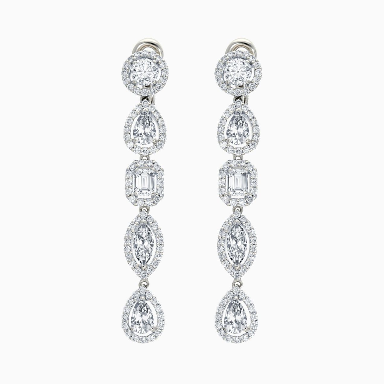 White gold earrings with multi-shaped diamonds