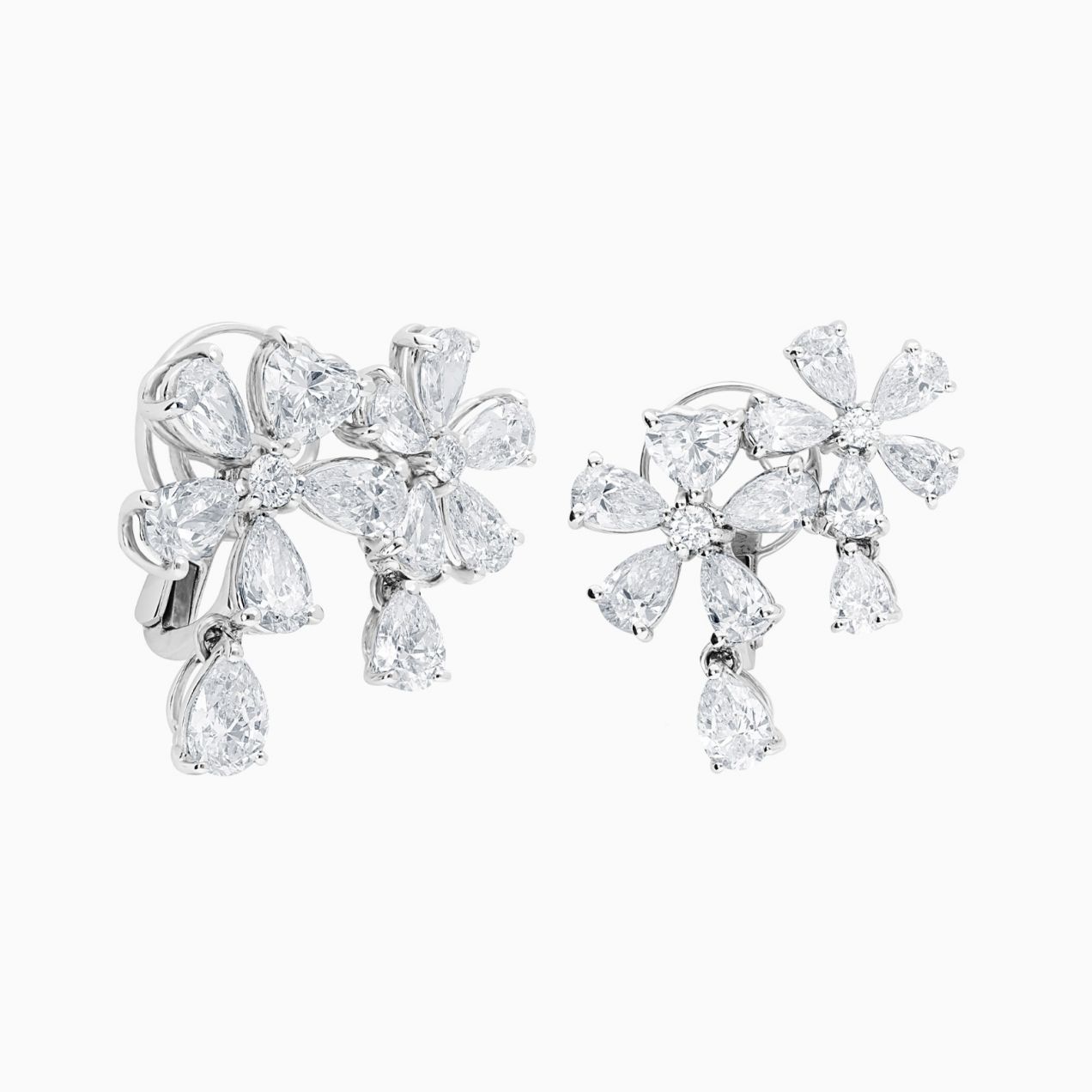 White gold flower earrings with diamonds 