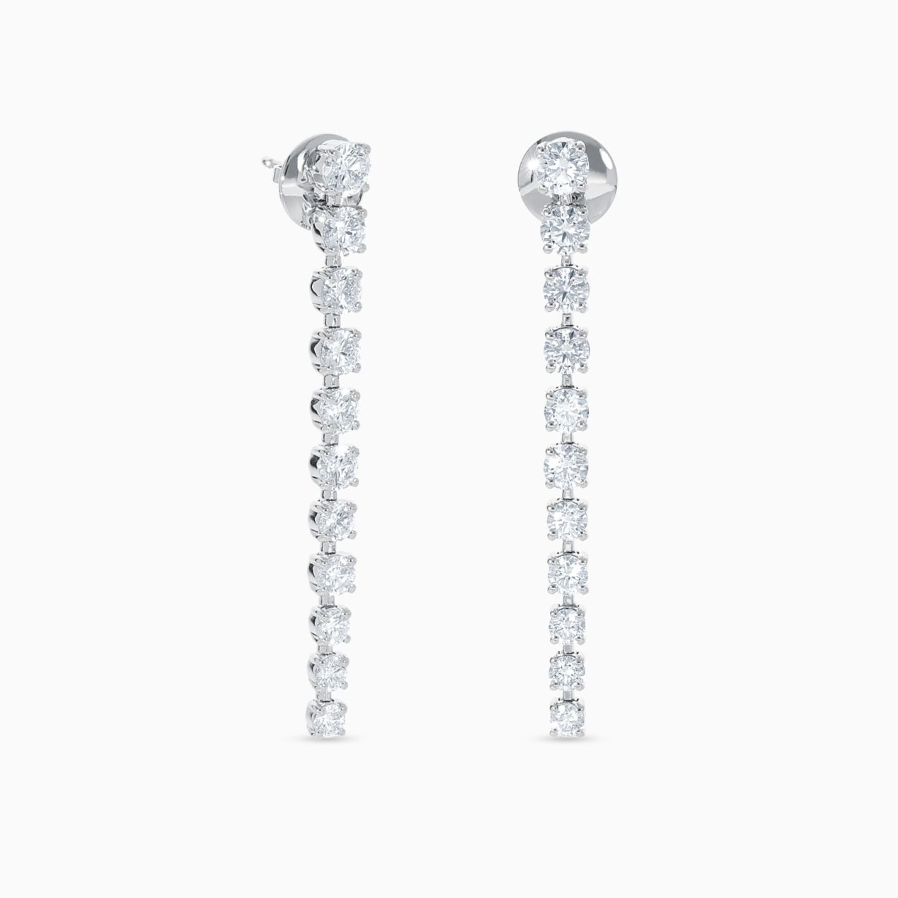 White gold rivière earrings with diamonds