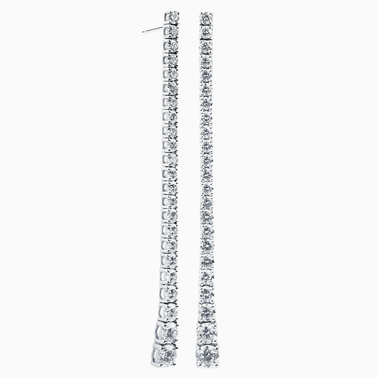 Long rivière earrings in white gold with diamonds