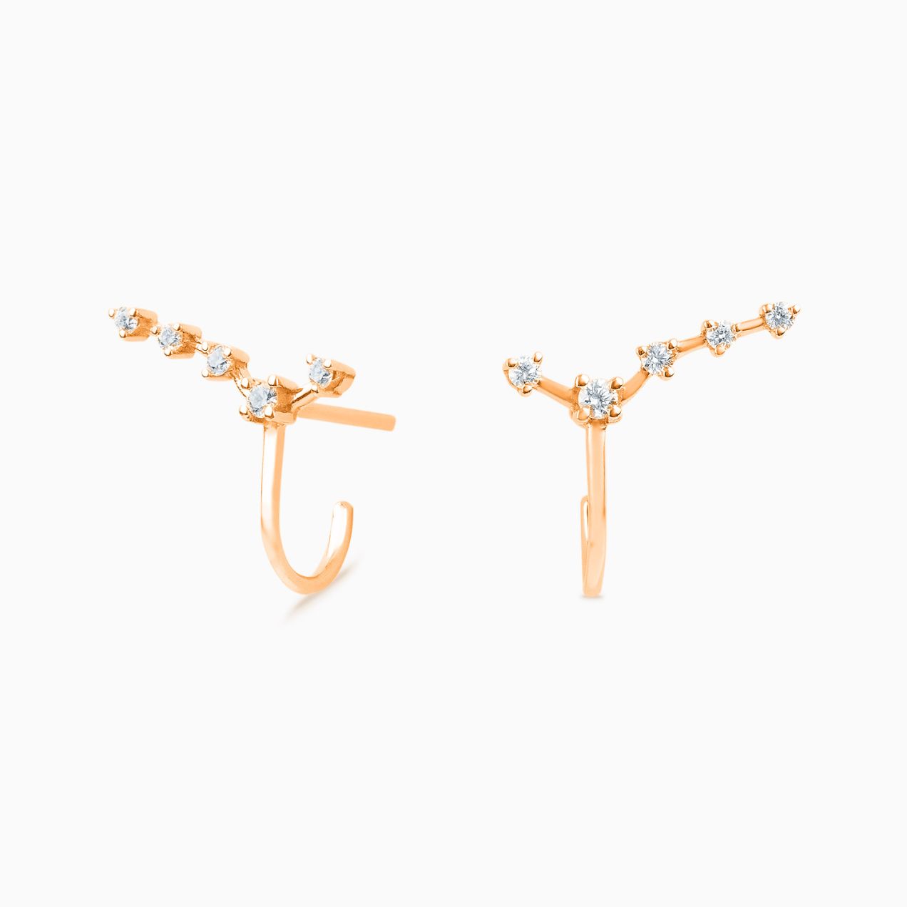 Rose gold climbing earrings with five diamonds
