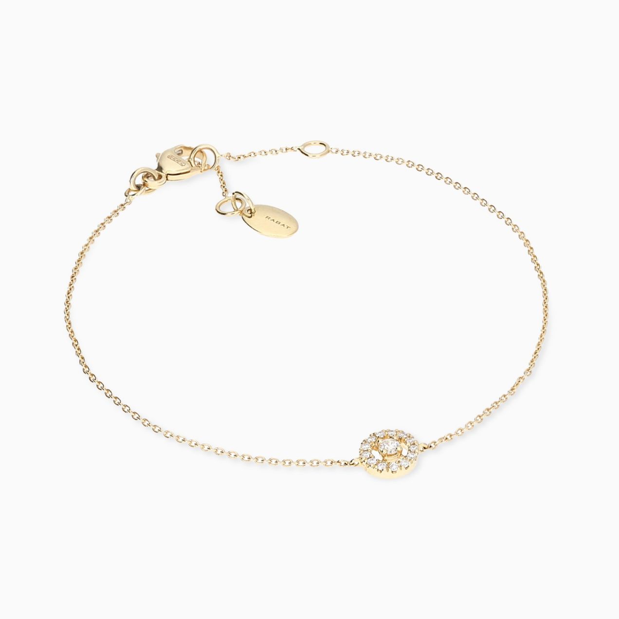 Pulsera de cadena de oro amarillo con diamante central y orla de diamantes 