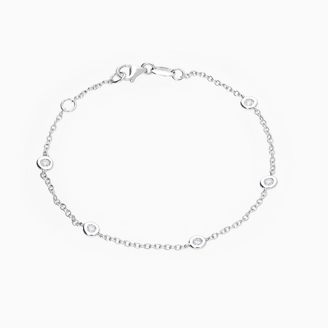 Pulsera de cadena de oro blanco con chatón de diamantes