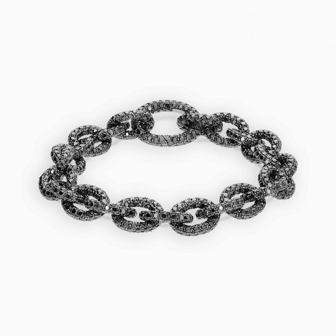 Black rhodium plated gold link bracelet with black diamonds