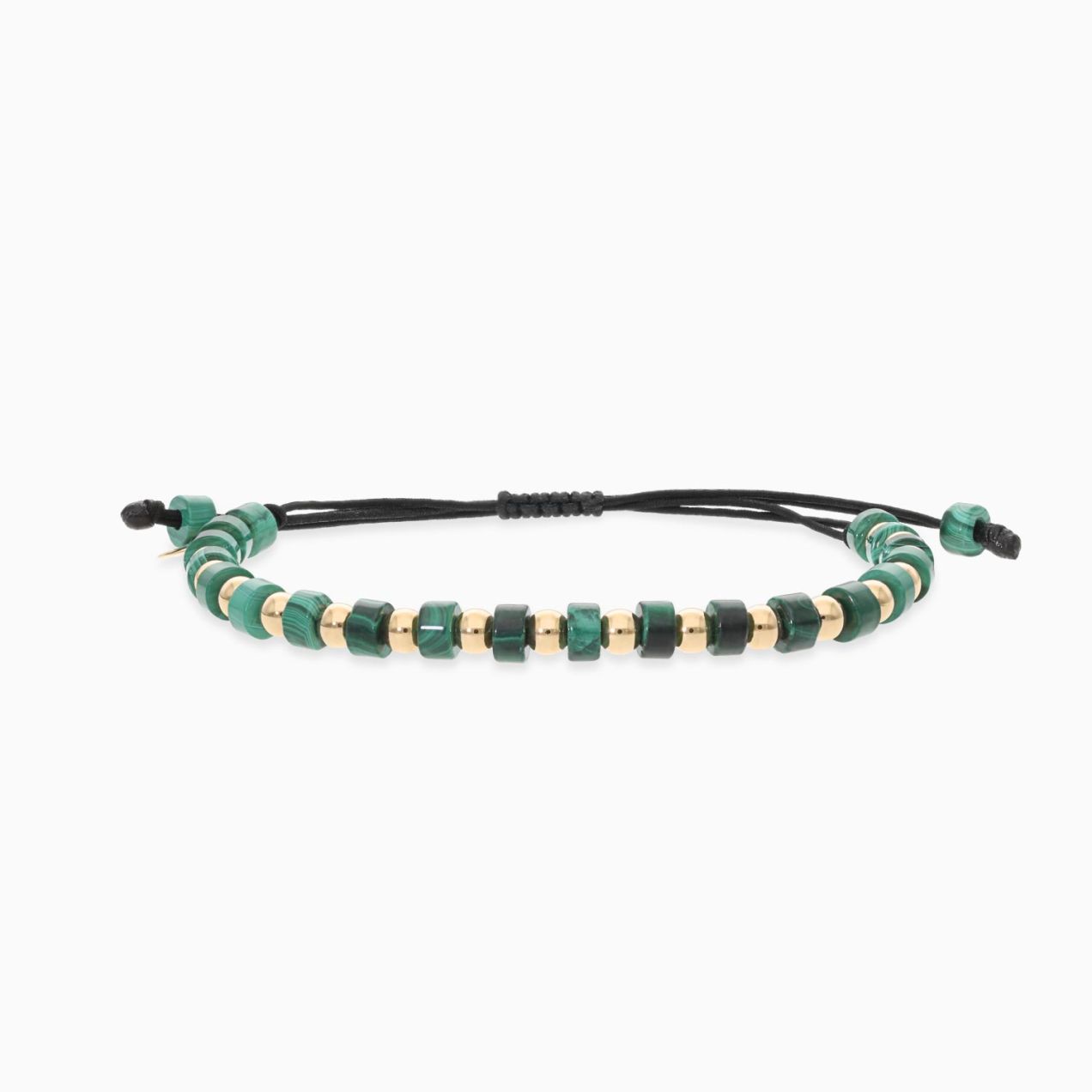 Pulsera de hilo para hombre con gemas de color verde y oro rosa