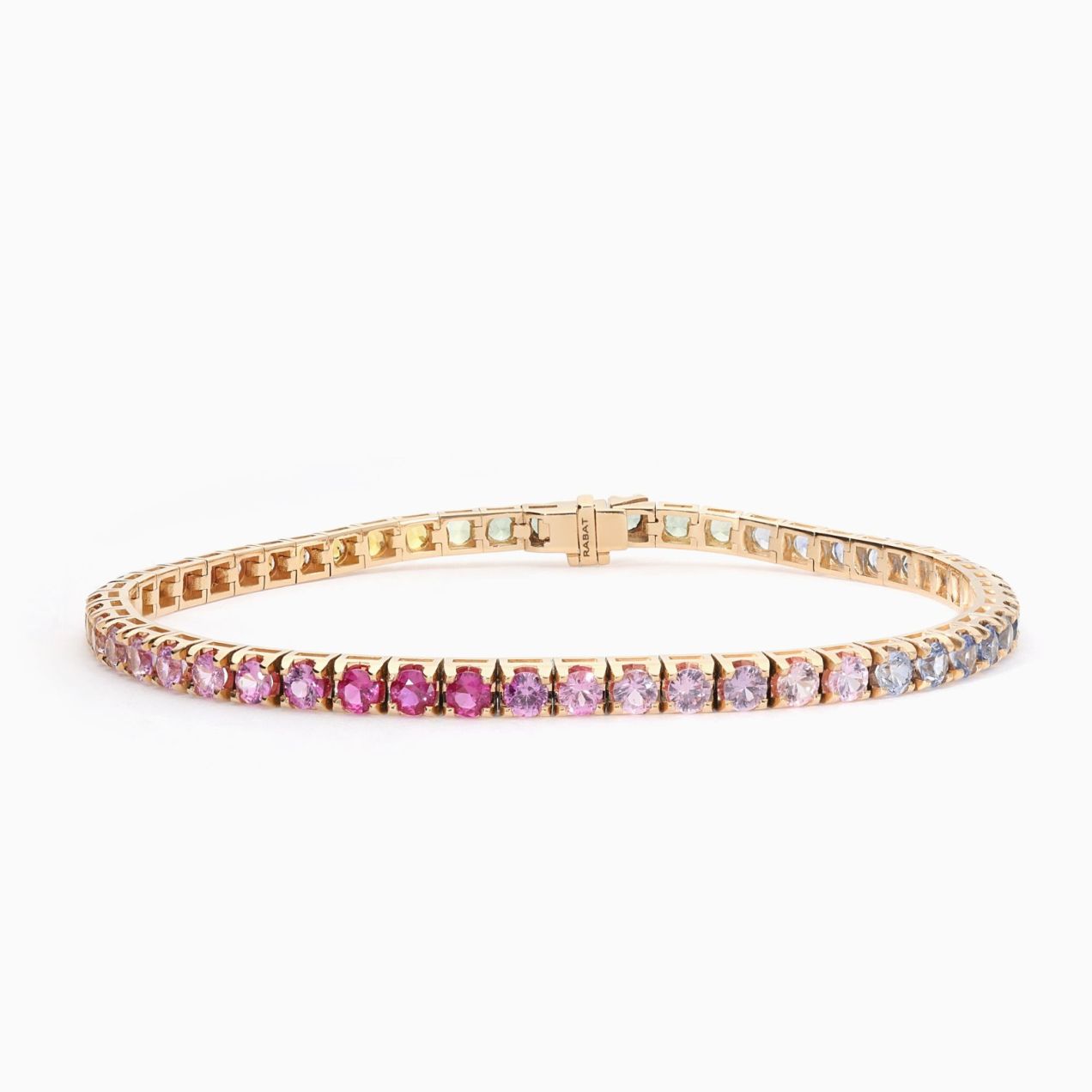 Rose gold rivière bracelet with multicoloured sapphires