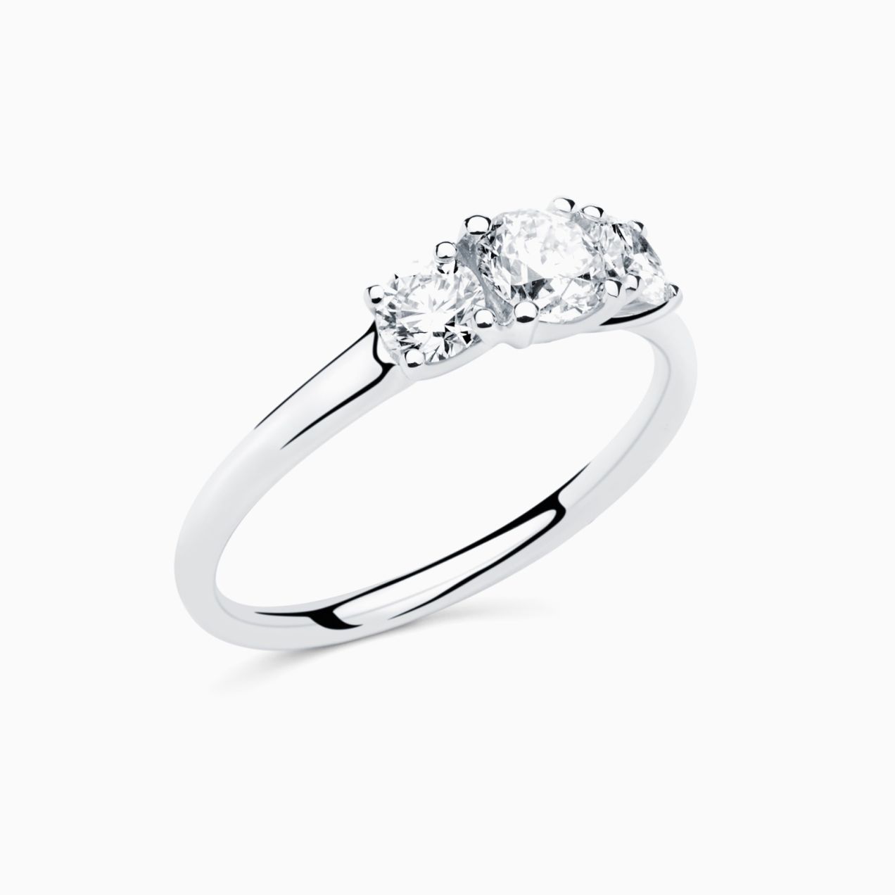Anillo solitario de compromiso de oro blanco con tres diamantes Rabat Always U