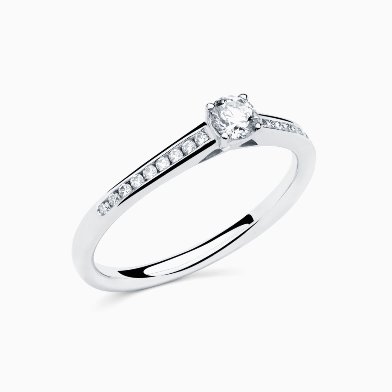 White gold with diamond in the center and arm with diamonds solitaire ring RABAT Poetic