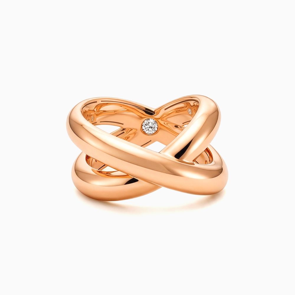 Anillo ondulado cruzado de oro rosa en Joyería RABAT