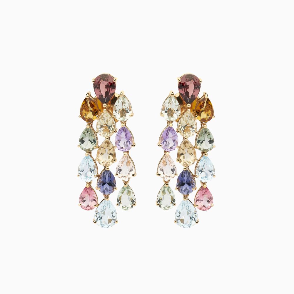 Pendientes tres filas de oro rosa tres filas con gemas