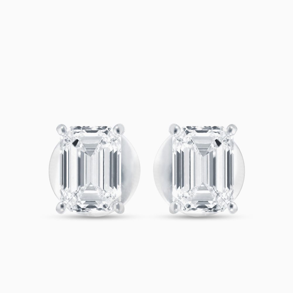 White gold stud earrings with emerald-cut diamonds