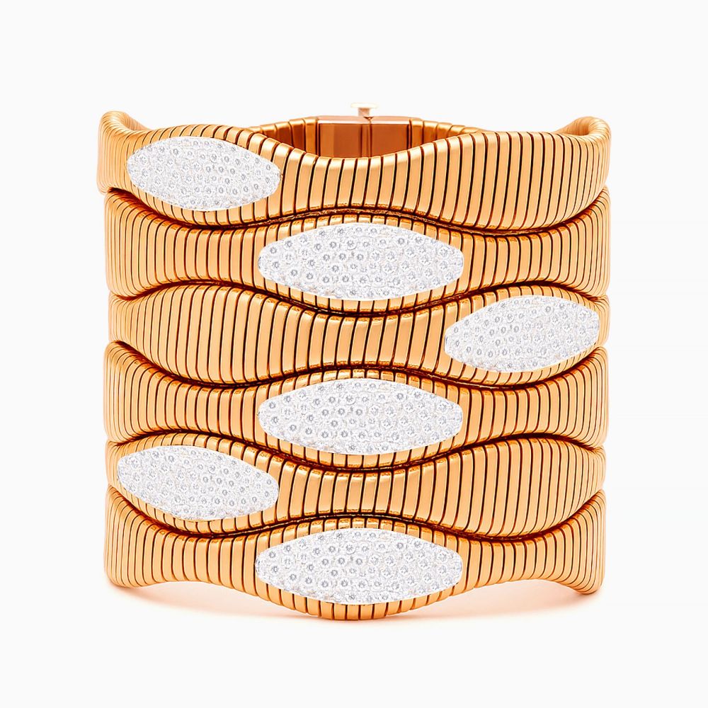 Pulsera tubogas de seis filas de oro rosa con diamantes