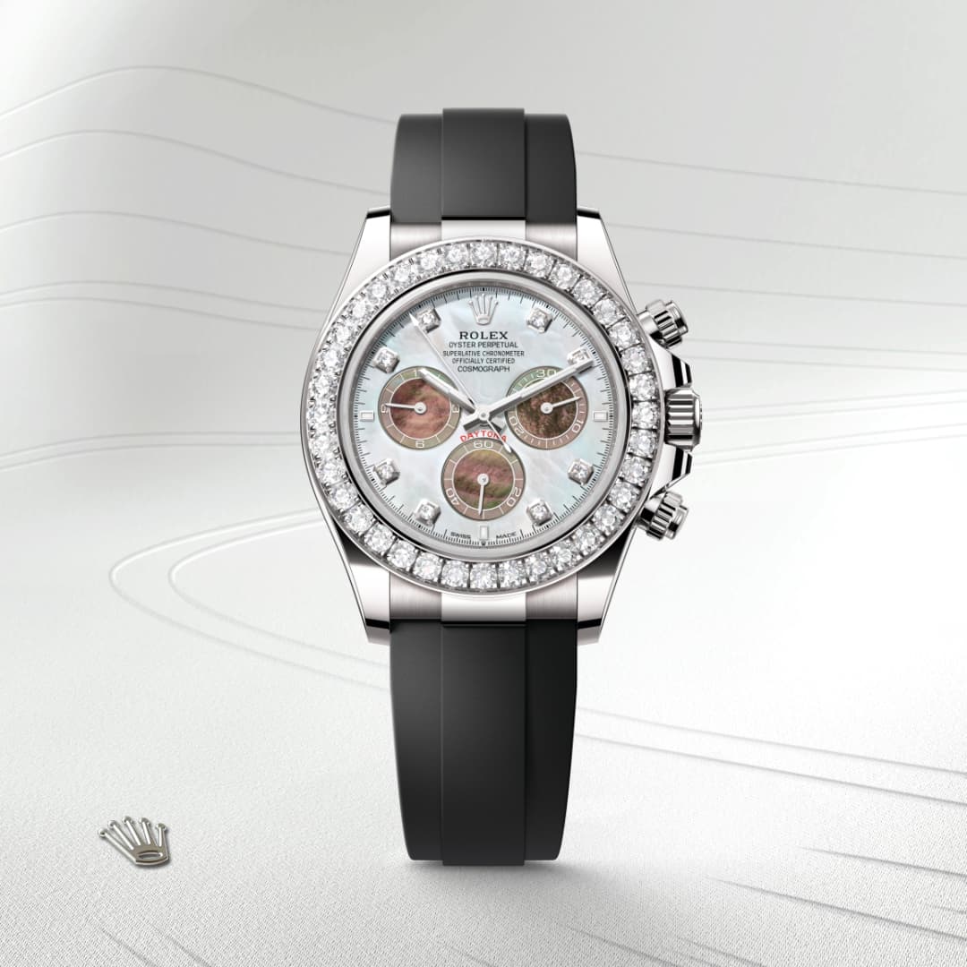 Rolex Cosmograph Daytona ref: M126589RBR-0001 oyster, 40 mm, oro blanco y diamantes. De movimiento perpetual, cronógrafo mecánico, de cuerda automática con calibre 4131, Manufactura Rolex.