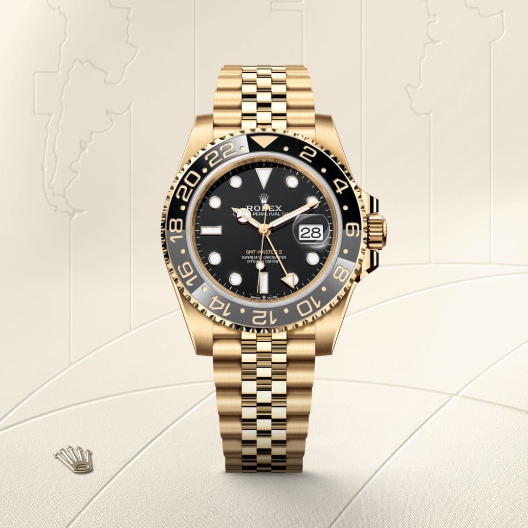 Rolex GMT-Master II ref: M126718GRNR-0001 oyster, 40 mm, oro amarillo. De movimiento perpetual, mecánico, de cuerda automática, función gmt con calibre 3285, Manufactura Rolex. 