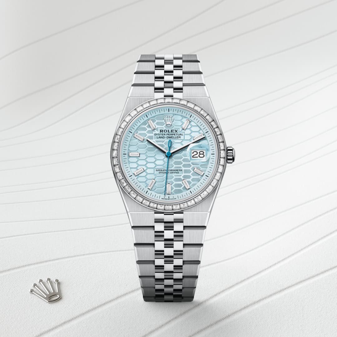 Rolex Land-Dweller 36 ref: M127286TBR-0001 oyster, 36 mm, platino y diamantes. De movimiento perpetual, mecánico, de cuerda automática con calibre 7135, Manufactura Rolex. 