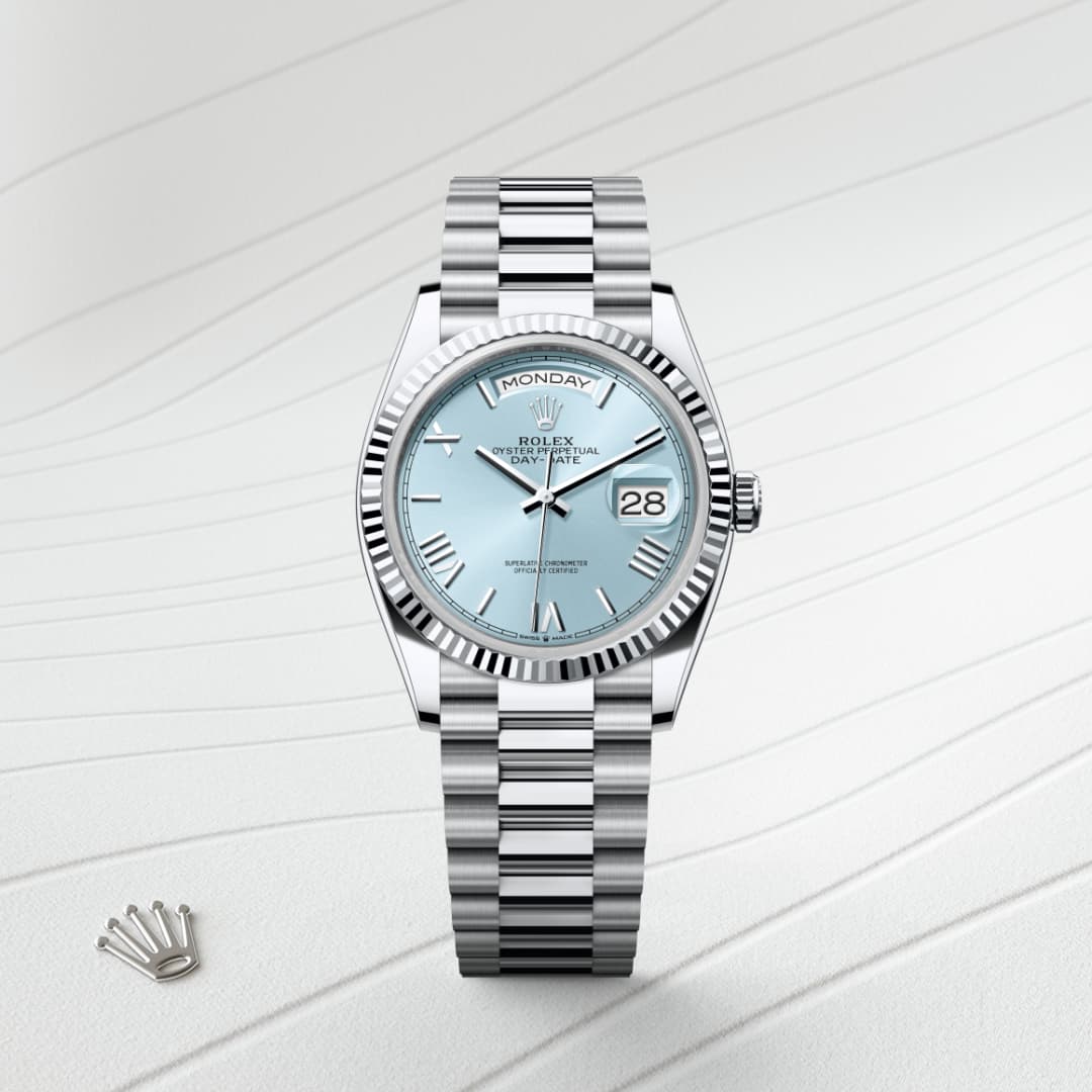 Rolex Day-Date 36 ref: M128236-0018 oyster, 36 mm, platino. De movimiento perpetual, mecánico, de cuerda automática con calibre 3255, Manufactura Rolex. 
