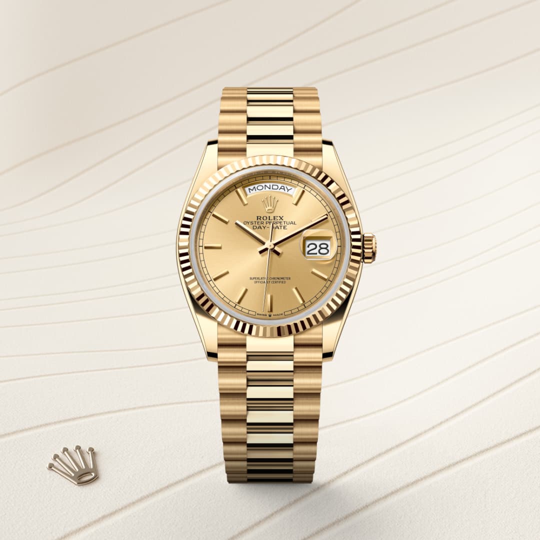Rolex Day-Date 36 ref: M128238-0045 oyster, 36 mm, oro amarillo. De movimiento perpetual, mecánico, de cuerda automática con calibre 3255, Manufactura Rolex.