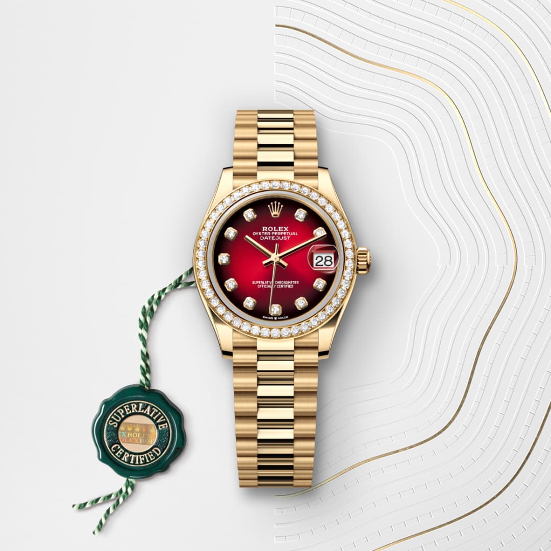 El reloj Rolex Datejust 31 ref: M278288RBR-0041 viene acompañado de un sello verde, un símbolo de su estatus de Cronómetro Superlativo, aplicando la garantía de cinco años.