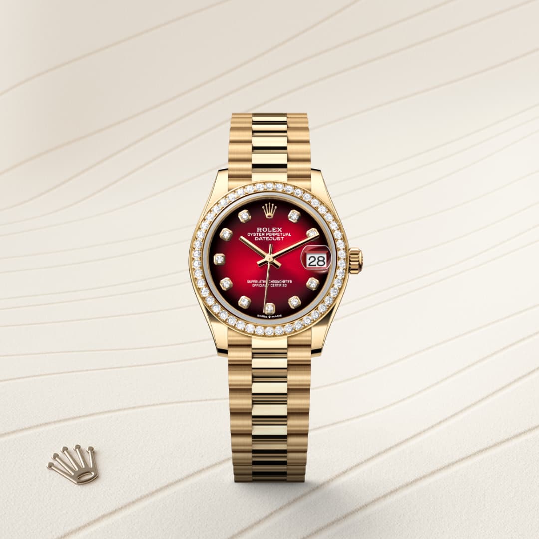 Rolex Datejust 31 ref: M278288RBR-0041 oyster, 31 mm, oro amarillo y diamantes. De movimiento perpetual, mecánico, de cuerda automática con calibre 2236, Manufactura Rolex.