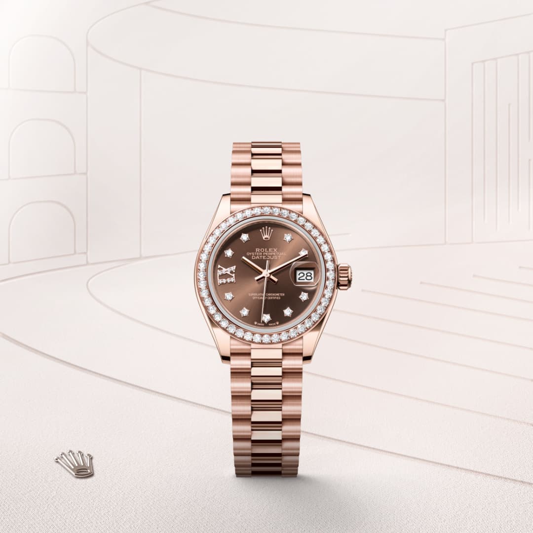 Rolex Lady-Datejust ref: M279135RBR-0001 oyster, 28 mm, oro everose y diamantes. De movimiento perpetual, mecánico, de cuerda automática con calibre 2236, Manufactura Rolex. 
