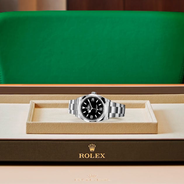 Exposición en la joyeria del reloj Rolex Explorer 36 Acero Oystersteel ref: M124270-0001