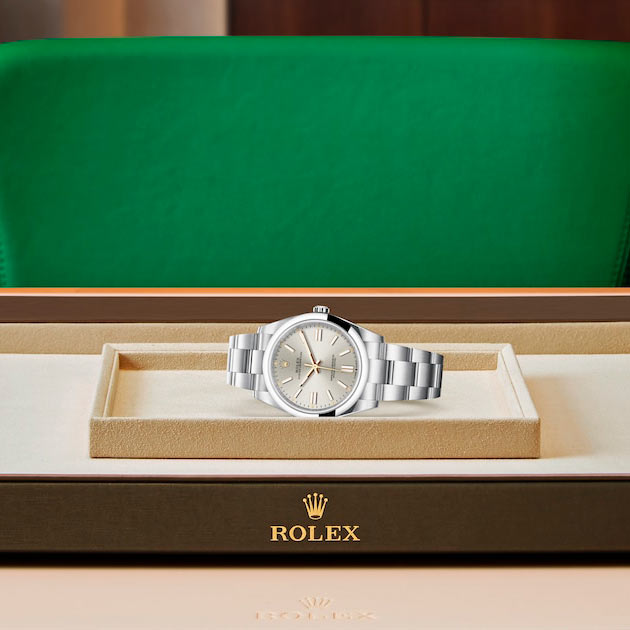 Exposición en la joyeria del reloj Rolex Oyster Perpetual 41 Acero Oystersteel ref: M124300-0001